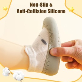 flintronic Krabbelschuhe Baby, Lauflernschuhe Kinder, Rutschfeste Hüttenschuhe Sockenschuhe, für Mädchen Junge, Khaki Waschbär, 6-12 Monate