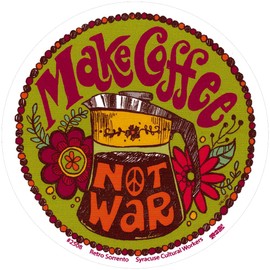 Make Coffee Not War Small Laptop Car Bumper Sticker Water Bottle Bike Locker Helmet Skateboard Decal 4-by-4 Inches