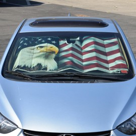 BDK AS-764 USA Patriotic American Eagle Flag Front Windshield Sunshade, Accordion Style Folding Autoshade Sun Visor for Car Truck SUV, 58x28 Inch