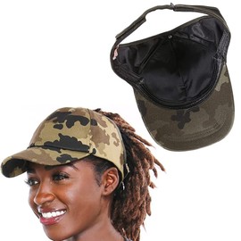 Bellamente cálido sombrero de béisbol con forro de satén para mujer, sombrero de cola de caballo para cabello natural rizado, gorra sin espalda, gorra de pelo rizado, Fatiga, Talla única