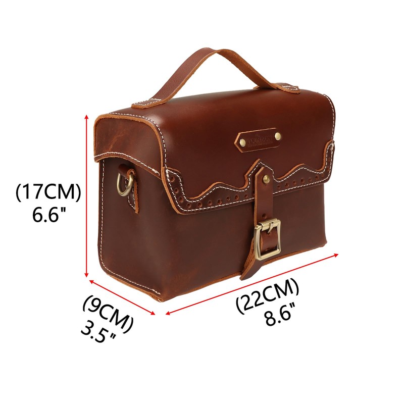 TOURBON Retro Bike Handlebar Bag Genuine Leather Bicycle Rear Saddle