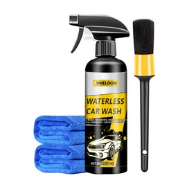 SHIELDOM Waterless Car Wash Auto Detailing Wax Quick Detailer Ceramic Coating Spray Hydrophobic Coat for Glossy Shine set with Car Detailing Brush & 2x Towel, Safe for Cars, Trucks, SUVs 10oz/300ml