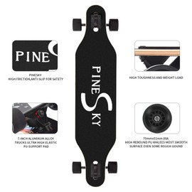 PINESKY 41 Inch Longboard Skateboard 9 Ply Natural Maple Complete Skateboard Cruiser for Cruising, Carving, Free-Style and Downhill with T-Tool Skull