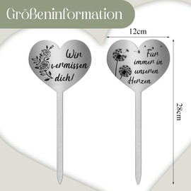 Photect 2 Grave Stakes Metal Heart with Saying "Wir Vermissen Dich für Immer in Unseren Herzen Grave Decoration Weatherproof Cemetery Grave Decoration for Gardens Yards
