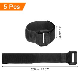 MECCANIXITY 5 Pcs Reusable Battery Tie Down Straps, 1" x 8" Nylon Multipurpose Battery Hold Down Adjustable Cinch Strap Hook Loop Fastening Tie for Quadcopters FPV RC Drone Boat Car, Black