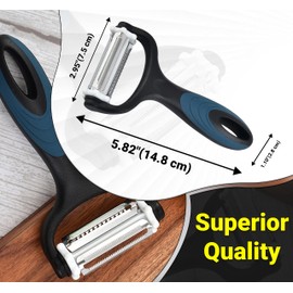 Neez 3 in 1 Vegetable Peeler - Fruit, Carrot & Potato Peelers for Kitchen - Non Slip Good Grips Stainless Steel Julienne Peeler - Both Handed Speed Y Peeler (Black)