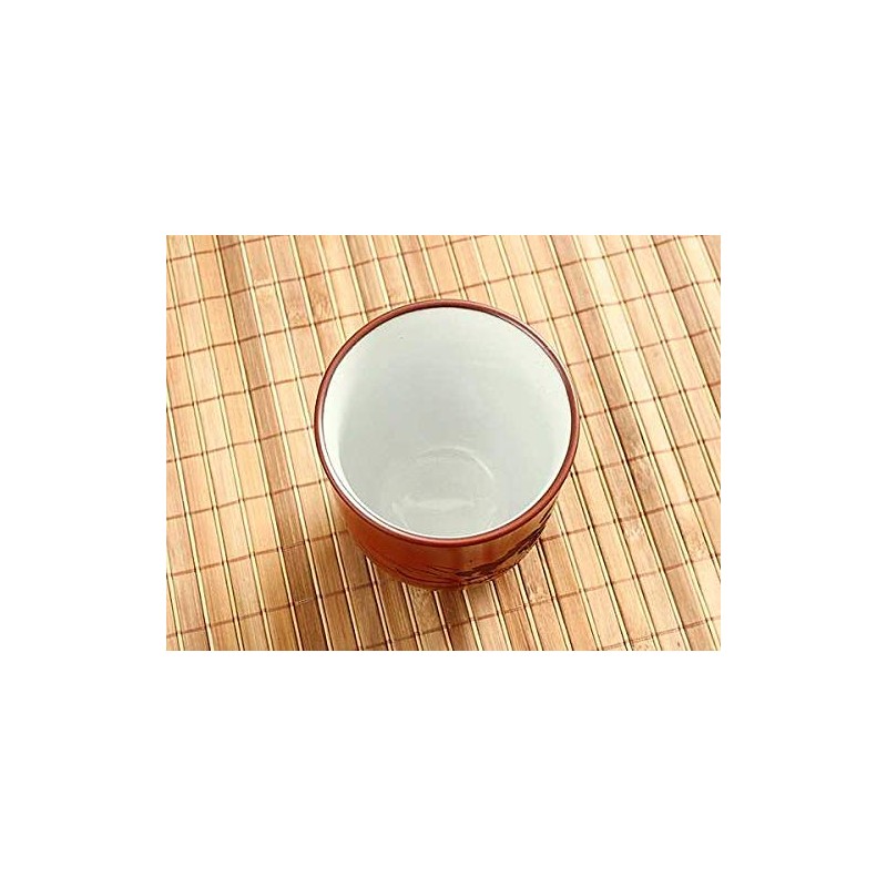Tokoname Ware Shaved Flower Teacup (Japanese Tableware, Vermilion, Mud, Tokoname