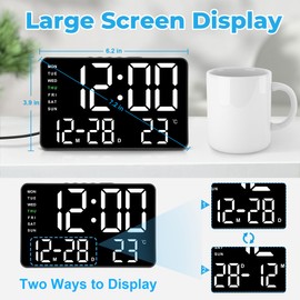 SZELAM Digital Clock,Alarm Clocks for Bedrooms,7.2"Large Display Alarm Clock,Dual Alarms with Snooze,5 Level Brightness,Day/Date Display Calendar Desk LED Electric Clock for Table Bedroom,Living Room
