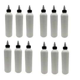 Natural Farms 8 oz White Cosmo Plastic Bottles -12 Pack Empty Bottle Refillable - BPA Free - Essential Oils - Aromatherapy | Black/Natural Twist Top Cap - Made in the USA