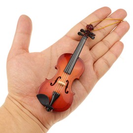 Dselvgvu Wooden String Miniature Violin Hanging Ornament Mini Musical Instrument Replica Holiday Tree Home Decoration Display Ornament (4.72" Violin)