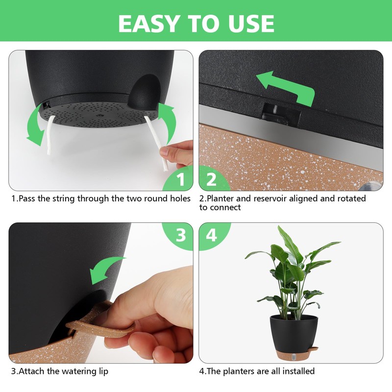 Self Watering Planter Set with Visual Water Level, 6Pack Small