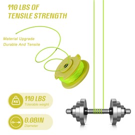 Cragmut String Trimmer Replacement Spool for Ryo-bi One Plus+ AC80RL3, 0.08” Strimmer Spool Compatible with Ryo-bi 18V 24V 40V Cordless Grass Trimmers, Includes 8 Spools & 2 Covers