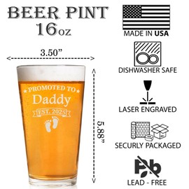 CARVELITA Promoted To Daddy Est 2025 Beer Glass, 16oz Engraved Beer Pint, Gifts For New Dad, New Dad Gifts For Men, First Time Dad Gifts, Dad To Be Gifts, New Dad Gifts, For Father's Day
