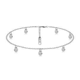 Kim Johanson Stainless Steel Women's Anklet with 7 Small Plates, Silver Coins Ankle Bracelet, Boho Jewellery, Adjustable with Jewellery Bag, Stainless Steel