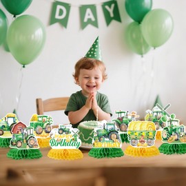 Tractor Party Decorations Honeycomb Centerpieces - 8 Pcs Farm Truck Table Toppers Decor, Happy Birthday Watercolor Honeycombs for Boys Girls Baby Shower Farmhouse Birthday Party Supplies