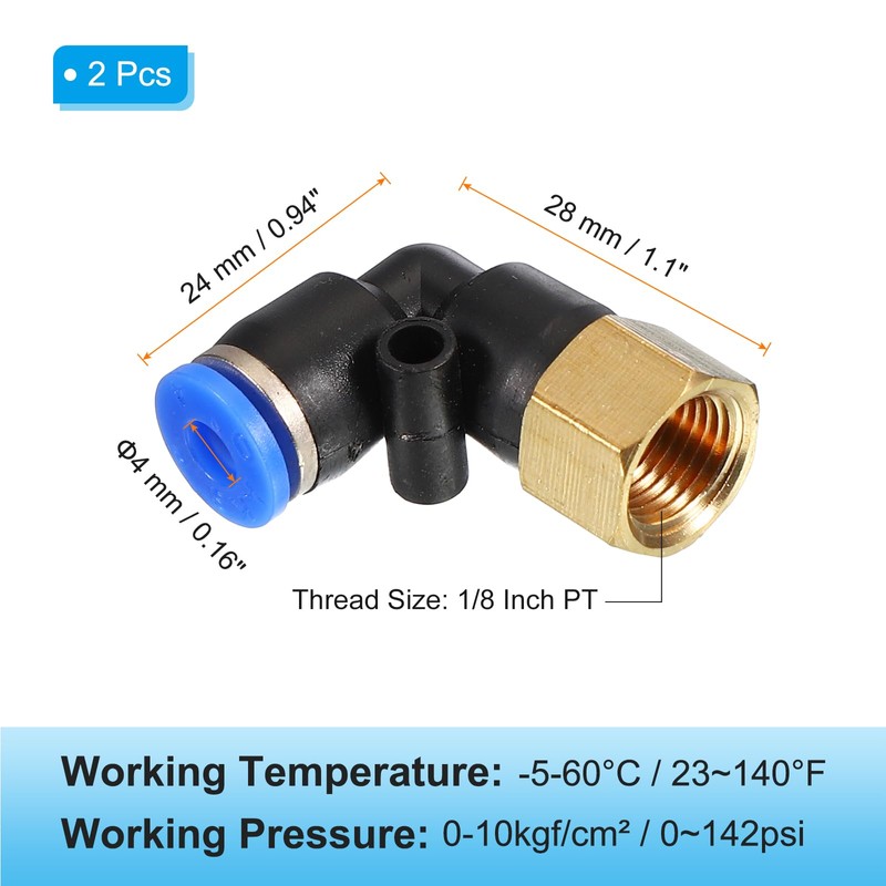 PATIKIL 1/8" Push to Connect Fitting 2 Pack PT Female
