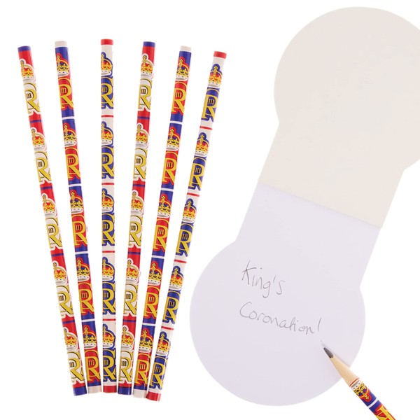 Baker Ross CN113 Kings Coronation Commemorative Pencils - Pack of 18, Pencils for Kids Party Bags