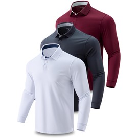 3 Pack: Dry Fit Long Sleeve Polo Shirts for Men, Athletic Collared Golf T-Shirts Performance Tops (Set 1, X-Large)