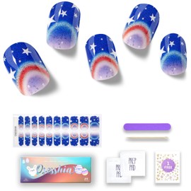 Osesshia Semi Cured Gel Nail Strips, 20 pcs Nail Wraps, Glaze Stickers, Salon Quality French Manicure, Full Decal Gel Polish Strips, Long Lasting SCG, Easy on, UV Required (Glitter July 4th)