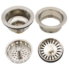 Westbrass CO2165S-07 COMBO PACK 3-1/2" Post Style Large Kitchen Sink Basket Strainer and Waste DisposalDrain Flange with Basket Strainer, Satin Nickel
