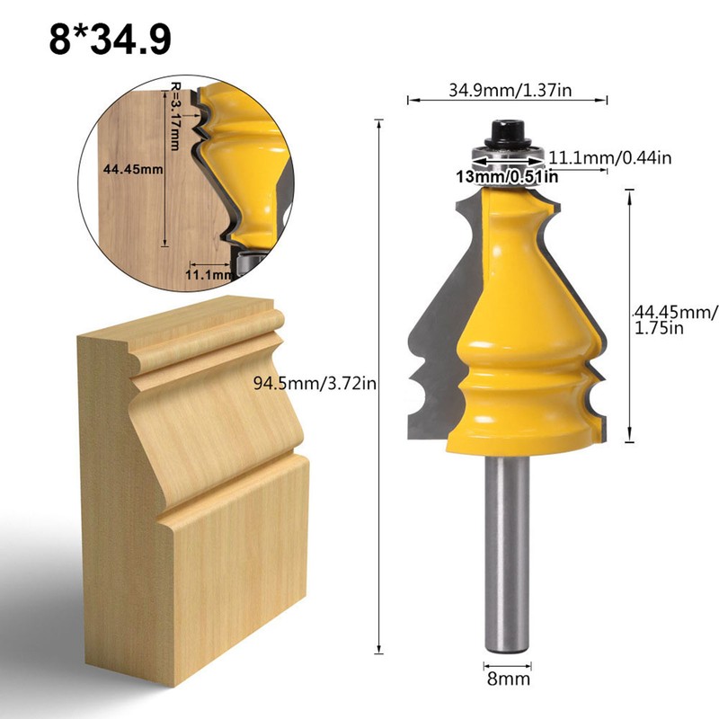 5pcs 8mm Shank Handrail Router Bit Cabinet Door Top Line