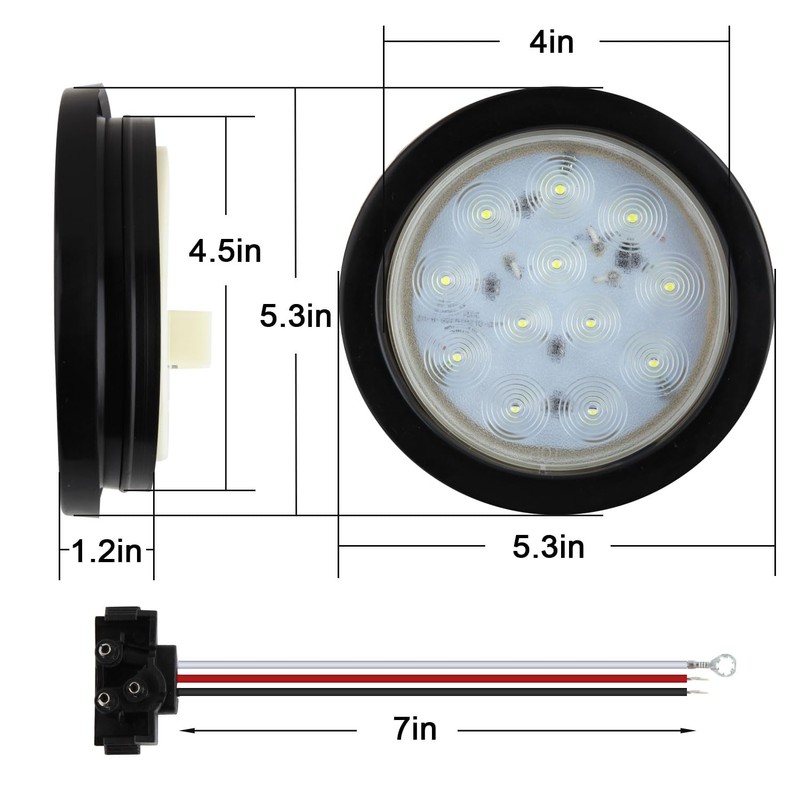 Traberm 6 Pcs 4" Inch Round LED Trailer Tail Lights
