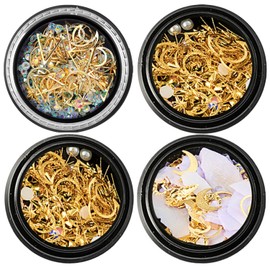 4 Styles Nail Art Galaxy Style 3D Decorations Set, Beauties Factory Stars Moon Crushed Shells Pearl Rhinestones Jars