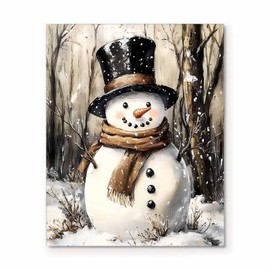Christmas Snowman Canvas Wall Art Decor - Winter Decor Featuring Snowman in Top Hat and Scarf, Snowy Woodland Scene, Holiday Artwork for Room or Office - Charming Festive Decoration 20X24 inch