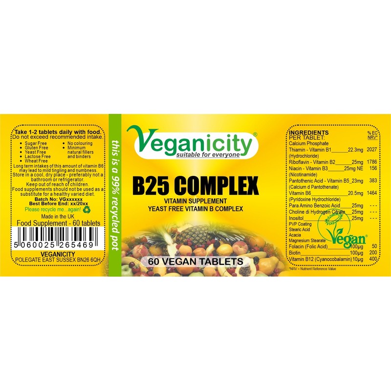 Veganicity B25 Complex : Vitamin B Supplement : 60 Tablets,