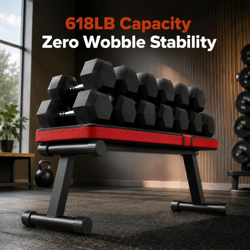 iMustech Flat Weight Bench Foldable Workout Bench 618LB Capacity for