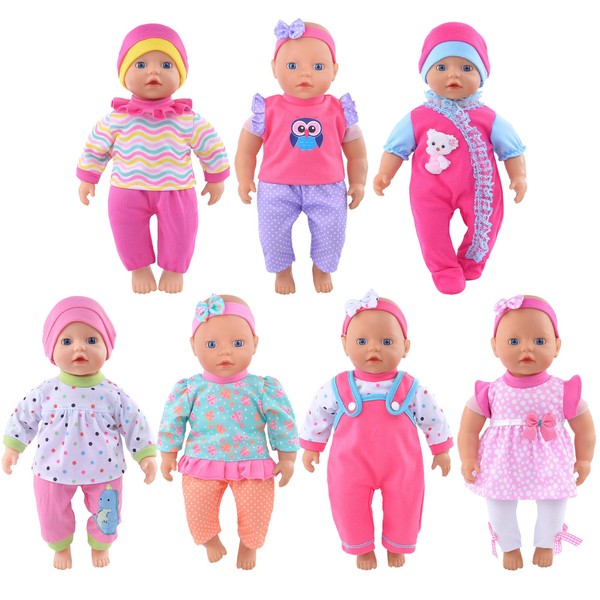 7 sets Doll Clothes and Accessories Include Tops Pants Headband for 10 Inch Baby Dolls 12 Inch New Born Baby/Alive Baby Dolls 14 inch Dolls (No Doll)