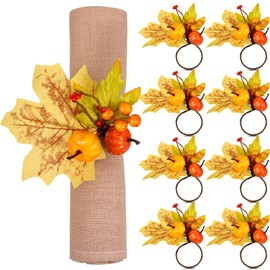 8 Pieces Fall Themed Napkin Rings Thanksgiving Napkin Ring Holder Berry Napkin Ring Harvest Maple Fruit Pumpkin Napkin Ring for Fall Gathering Thanksgiving Dinner Table Decoration (Classic Style)