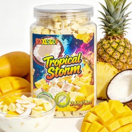 8oz Freeze Dried Tropical Mixed Fruit Snacks - Mango Pineapple & Coconut Chunks Crunchy Dried Fruit Mix, Natural Dehydrated Fruits Snacks for Yogurt, Smoothies, Baking and Snacking 240g