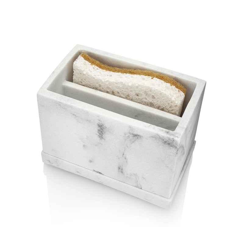 Essentra Home White Marble Kitchen Sponge Holder, Modern Kitchen Sink