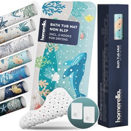 Homerella Baby Bath Tub Mat | Anti Mold Mildew Resistant Non Slip Kids and Adult Bath Tub Shower Mats | 40x16 inch Long with Suction Cups for Secure Grip Hooks for Storage & Drying | Machine Washable