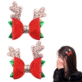 Christmas Bows for Hair Bow Clips Rhinestones Hair Barrettes Christmas Xmas Hair Accessories for Women Toddler Girls Granddaughter Christmas Xmas Gifts Bows Christmas Reindeer Antlers Clips Bow 2 Pcs