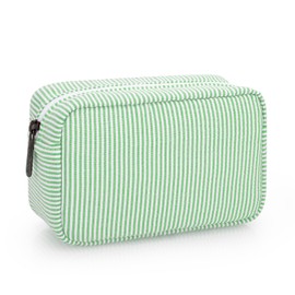 JINSI Travel Makeup Bag for Women Stripe Cosmetic Organizer Toiletry Bag with Zipper Portable Skincare Purses Storage Pouch Cute Beauty Case Clutch Bags, Green
