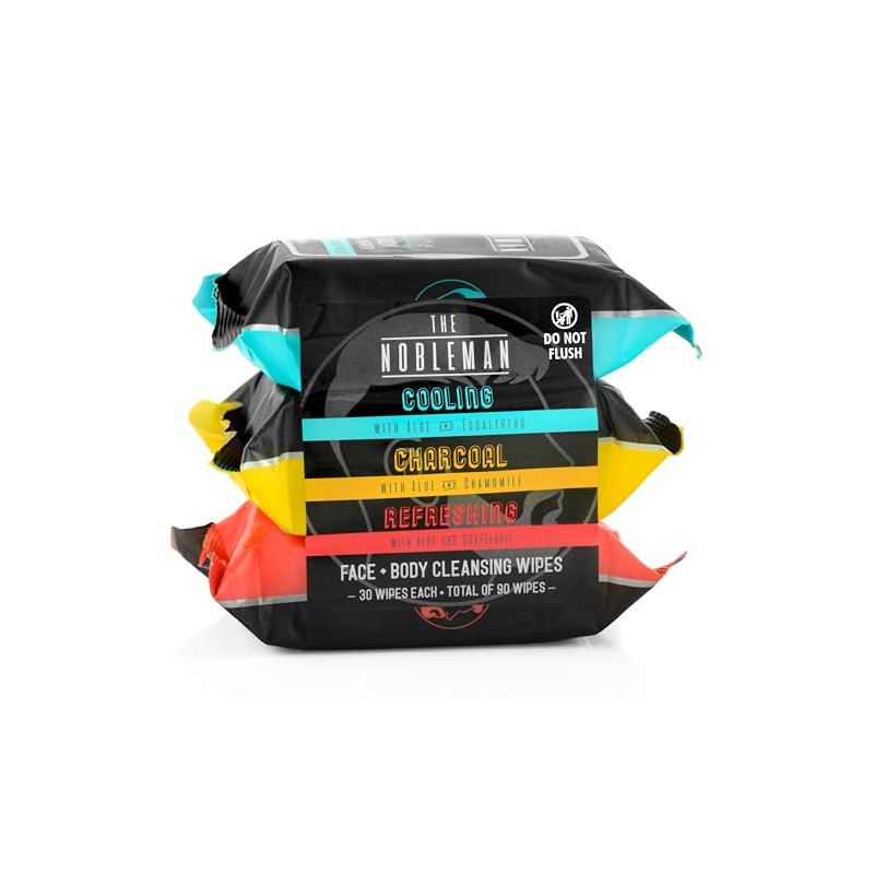 Men's Assorted Cleansing Wipes- Cooling/Charcoal/Refreshing - 3 Pack (90ct)