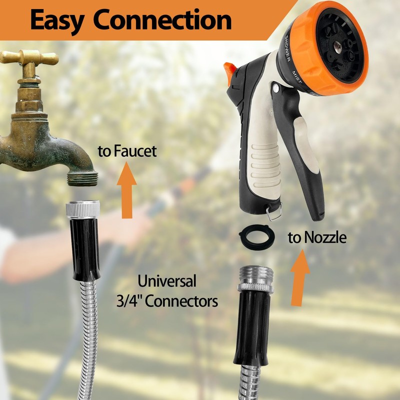 Sutekus Stainless Steel Metal Garden Hose 15FT, Flexible and Kink-Free