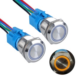 DMWD - 2 interruptores de botón momentáneo de 22 mm, 12 V-24 V, anillo LED, 1 NO 1NC, autorreiniciado, redondo, impermeable, agujero de montaje de 7/8 pulgadas, con enchufe de alambre (IP66, LED