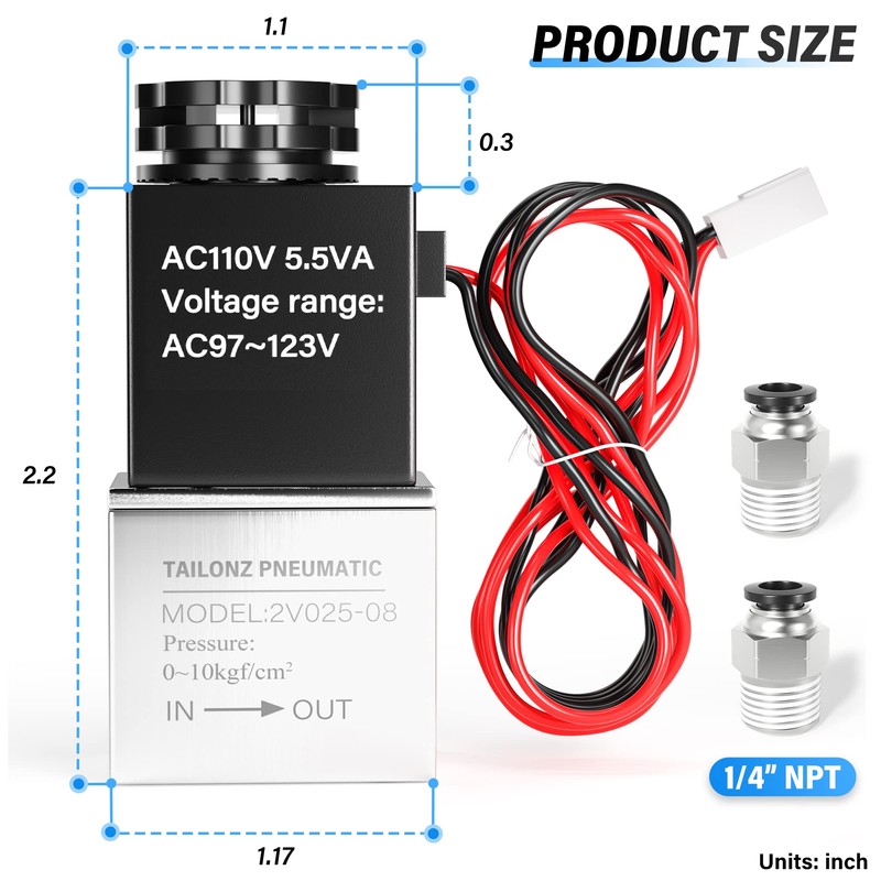 TAILONZ PNEUMATIC 1/4 Inch NPT 110V 2 Position 2 Way