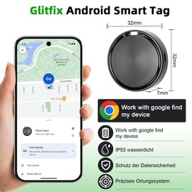Glitfix Android Smart Tag, Bluetooth Key Finder Compatible with Google Find My Device App (Android Only), Bluetooth Key Finder for Luggage, Bags, Suitcases, Purses, IP53 Waterproof, Black, Pack of 4