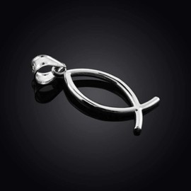 925 Sterling Silver Ichthus Christian Vertical Fish Pendant Necklace, 22"