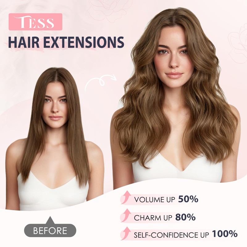 TESS Remy Human Hair Clip in Extensions Straight Hairpieces with