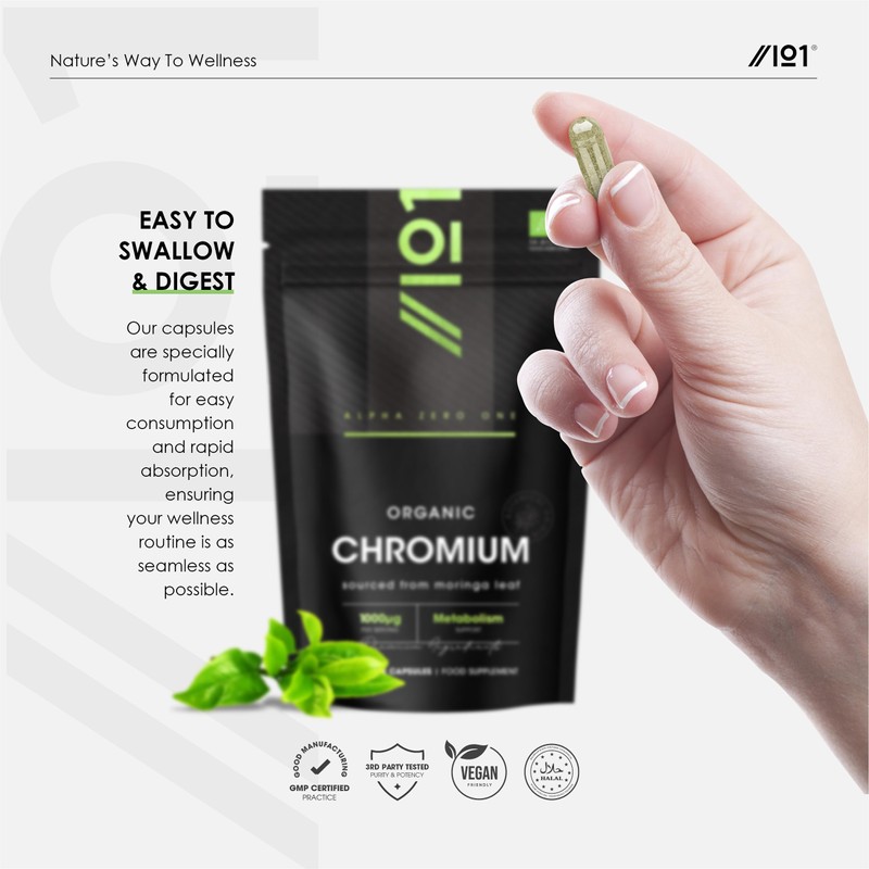 Organic Chromium 1000mcg - from Moringa Leaf – 60 Vegan