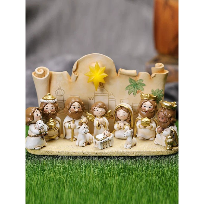Colorful Nativity Scene Figurine Set Cute Animals Rugged Lightweight Reliable