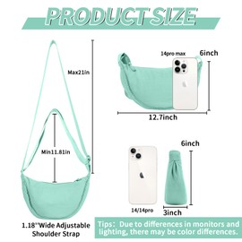 Nylon Crescent Crossbody Bag for Women Purses Trendy Men,Small Travel Sling Bag Hobo,Lightweight Fanny Pack with Zipper Adjustable Strap,Round Soft Shoulder Pouch Bag for Everyday Use Sport(Cyan)