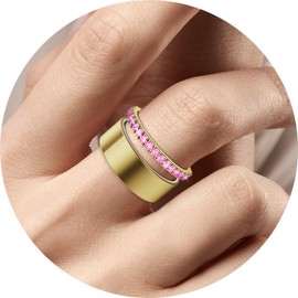 Hexasider 14K Gold Plated Ring Stack for Oura Ring Gen 4/4 Ceramic/Gen 3, Cubic Zirconia Simulated Diamond Oura Stackable Rings for Women