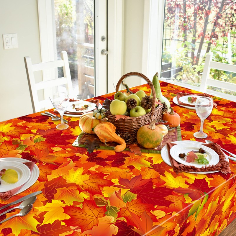 2 Pack Fall Tablecloth Maple Leaf Plastic Table Cover Autumn