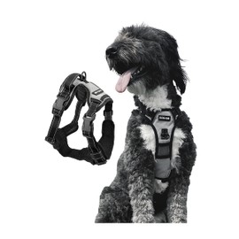 DOGGO ON THE GO - Dog Harness, No-Pull Pet Harness with 2 Leash Clips and Control Handle, Reflective Comfortable Soft Padded Pet Vest, No-Choke Neck Buckle, Top Pocket, for Small Dogs, Grey, S